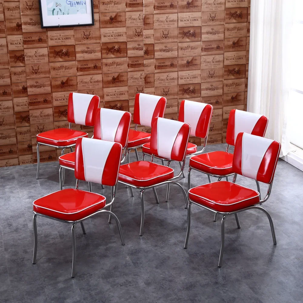1950 style red and white classic Internet celebrity store matching two-color bright leather dining chair