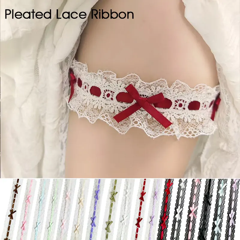 

5yards Ribbon Bow Pleated Lace Trim DIY Baby Clothes Skirt Hem Clothing Sewing Decorative Strips Curtains Decor Accessories