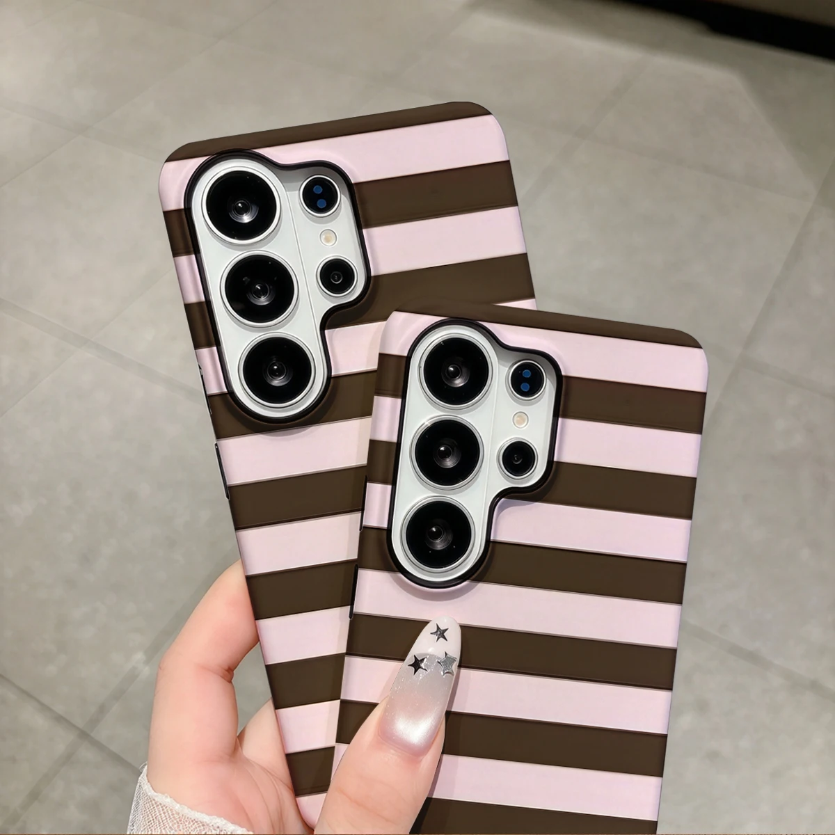Brown Pink Stripes Phone Case For Samsung Galaxy S26 S25 Ultra S24 S23 Plus Hard Shock‑Absorption 2-in-1Protective Cover