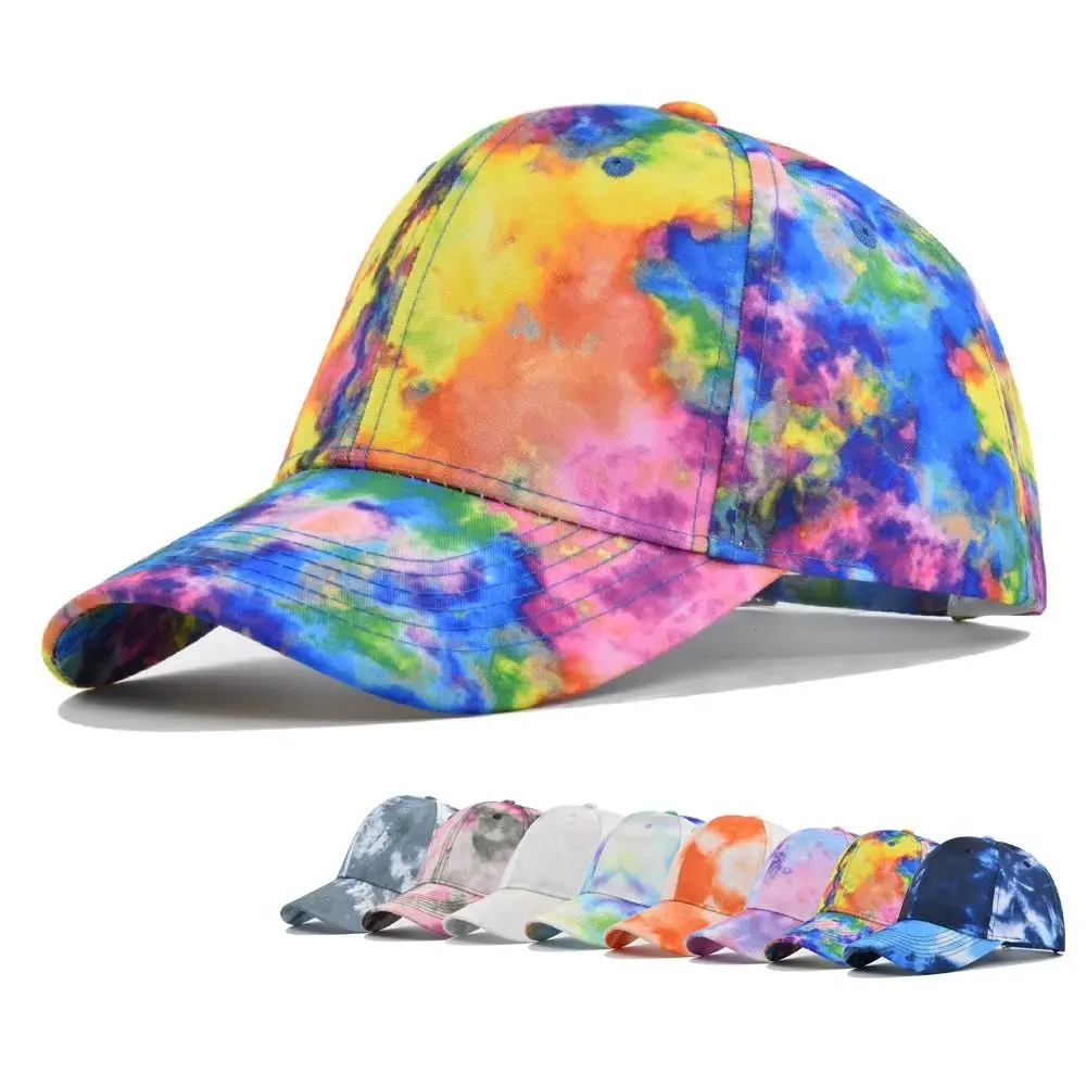Fashion Cotton Baseball Cap Adjustable Tie Dye Print Peaked Cap Hip-hop Multicolor Sun Visor Hat Summer