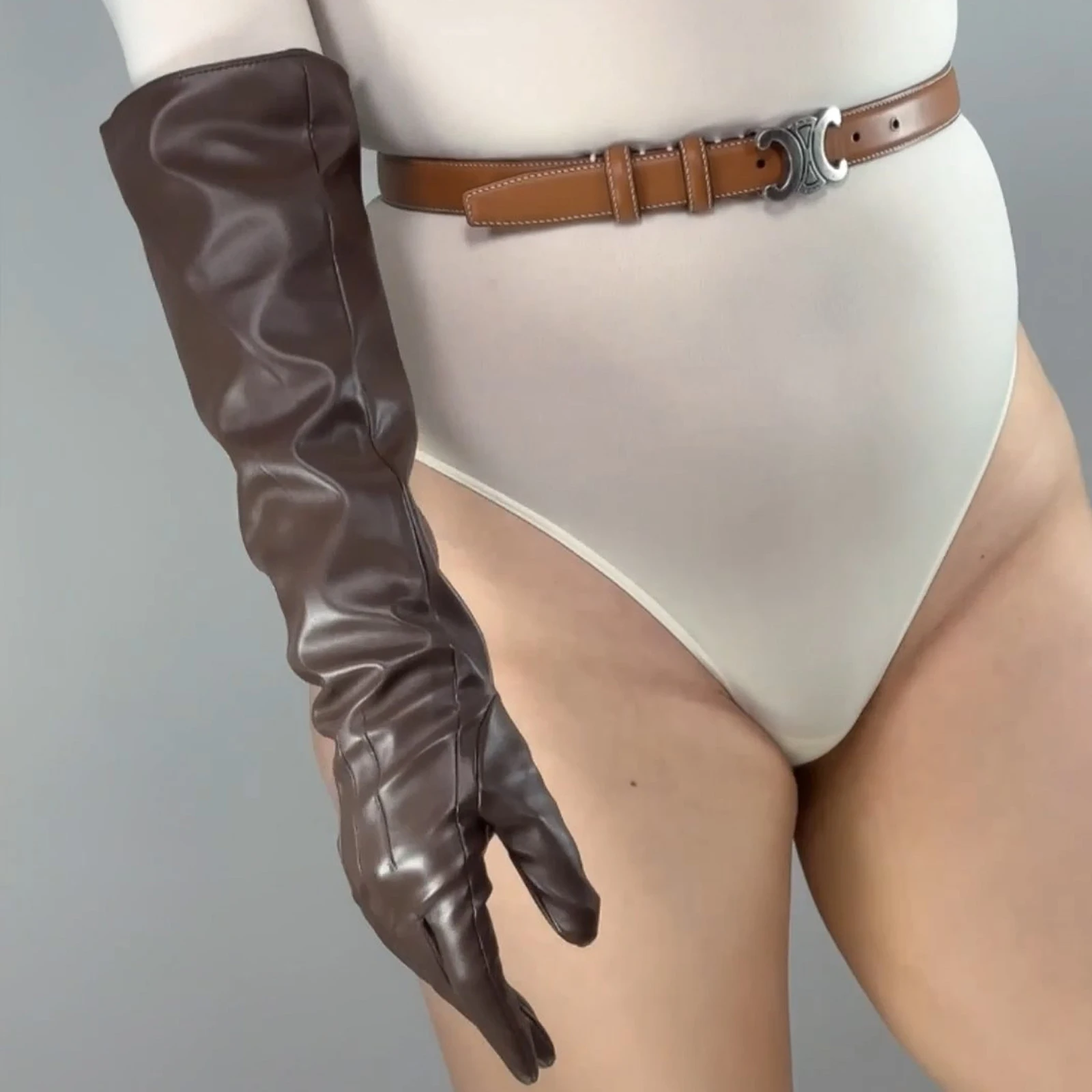 Coffee Brown GLOVES Unisex PUFF SLEEVES Faux Leather 20