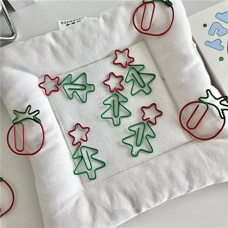 10/20 Buah Topi Santa Pohon Natal Lucu Kartun Hadiah Klip Kertas Lucu Perlengkapan Alat Tulis Kantor Sekolah Logam Tomat Kreatif