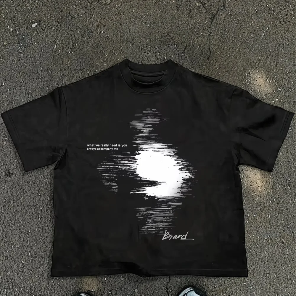 Women's Men T Shirt Tee Summer Sound Wave Oversize Y2K Street Style Vintage Top What We Really Need Is You / Always Accompany Me