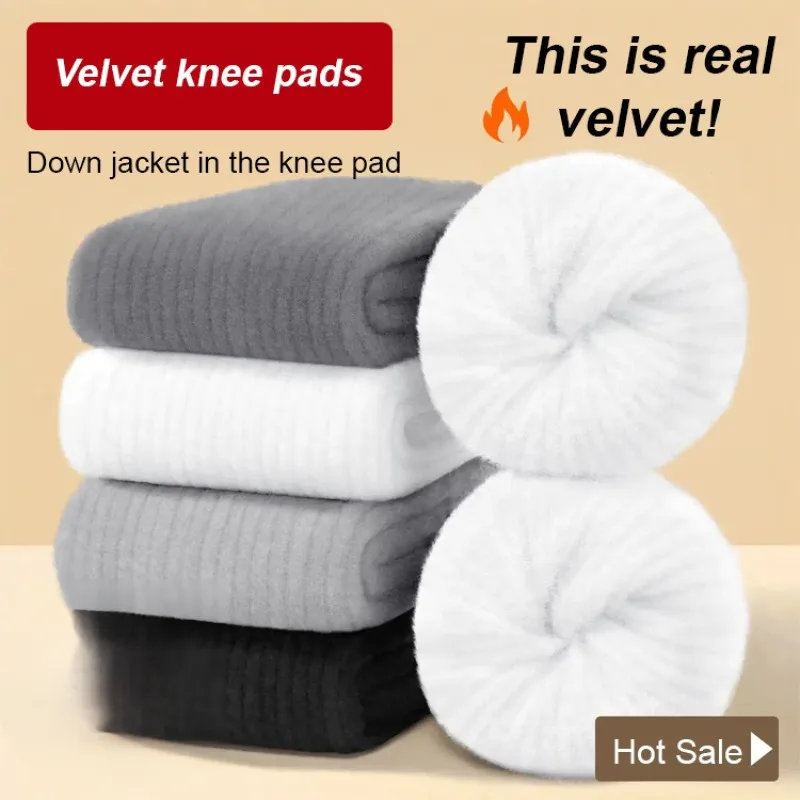 Ginocchiere invernali calde per uomo e donna, ginocchiere ispessite foderate in pile di lunghezza estesa, supporto elastico antiscivolo, per tutti i giorni