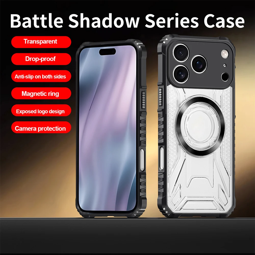 Transparent Armor Magnetic Phone Case for Apple iPhone 18 Pro Max Battle Shadow Rugged Design for iPhone 17 16 15 14 13 Pro Capa