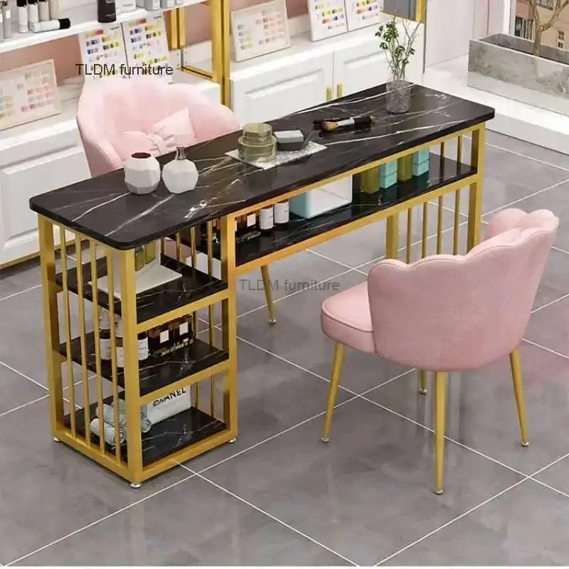 

European Fashion Ins Manicure Table and Chair Set Double Manicure Tables Salon Furniture Professional Beauty Salon Nail Tables B