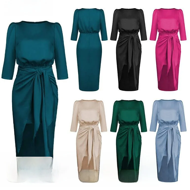 تنورة Ele Satin Wrap Dr عالية الخصر بأشرطة ميدي Dr للسيدات من Faionable Ele Dr موسم الصيف الأساسي Sle #2