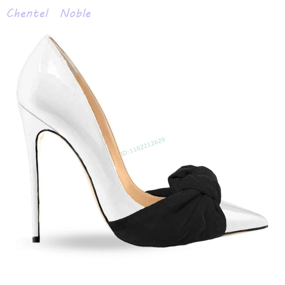 

Patent Leather Bow Shallow Pumps Thin High Heels Pointed Toe Women Stiletto Mix Color Summer Women Shoes 2024 Dress Party 2024