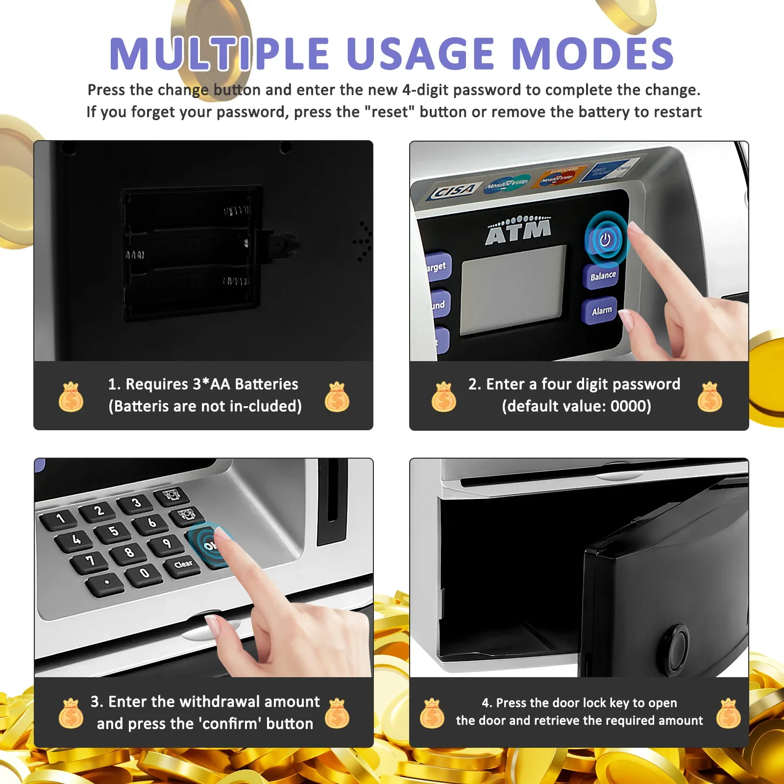 ATM Piggy Bank التلقائي عملات آمنة صغيرة النقدية توفير المال صندوق رقمي إلكتروني ترقية الحديث أصبع البنوك هدايا الطفل #4