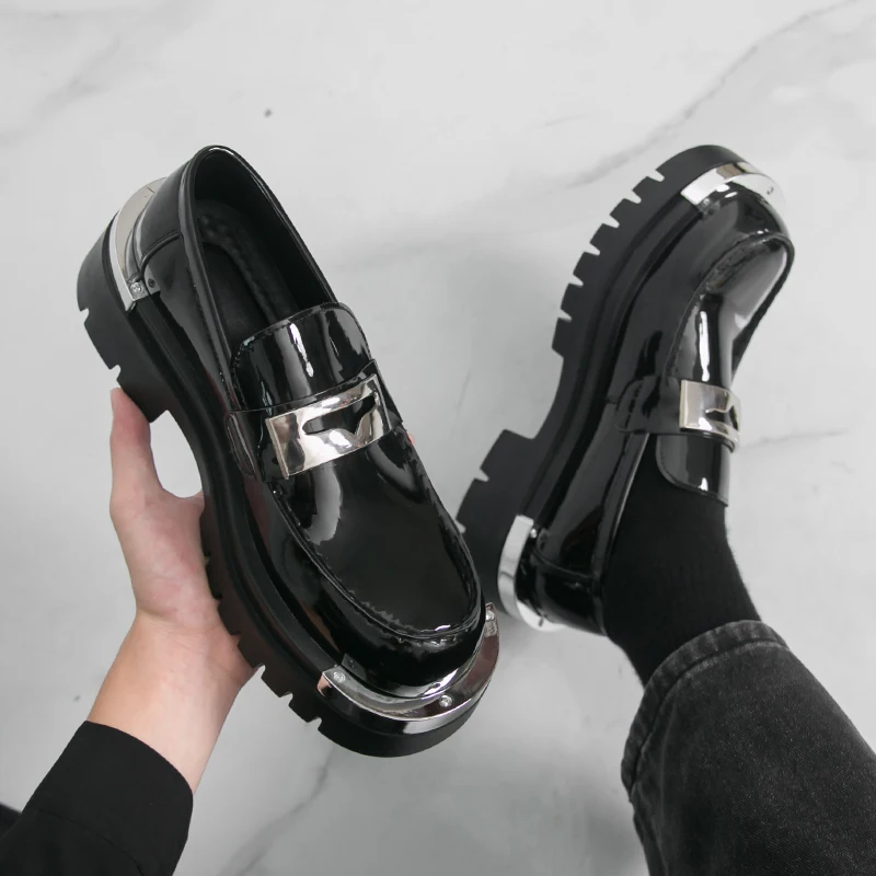 

Men's thick soled leather shoes Luxury designer trendy High quality styles Party or daily work office Black 38-46 New Hot