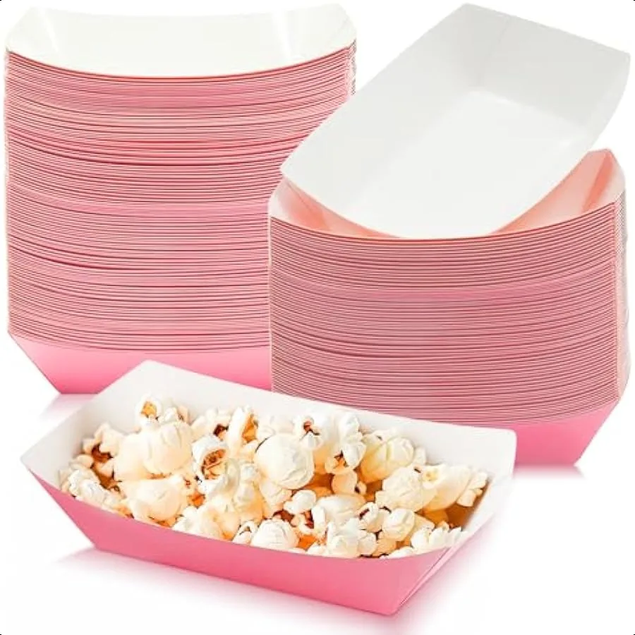 

100 упаковок одноразовых бумажных лодок для еды, 2 фунта, розовые бумажные лотки, крафт-сервировочные лодки для закусок, хот-дог, попкорн, сэндвич, тако Фт