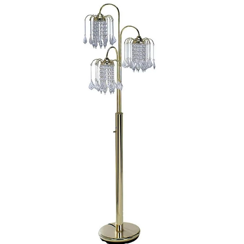 Metal floor lamp 63 inches tall, crystal chandelier design, bronze veneer LED light source, residential interior lighting