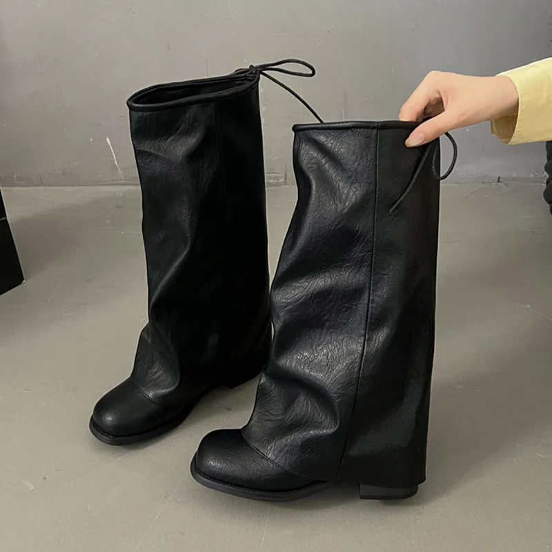

Women Knee High Boots Designer Mid Heels Shoes Fashion Winter Chelsea Boots 2025 New Casual Goth Gladiator Zapatillas De Mujer