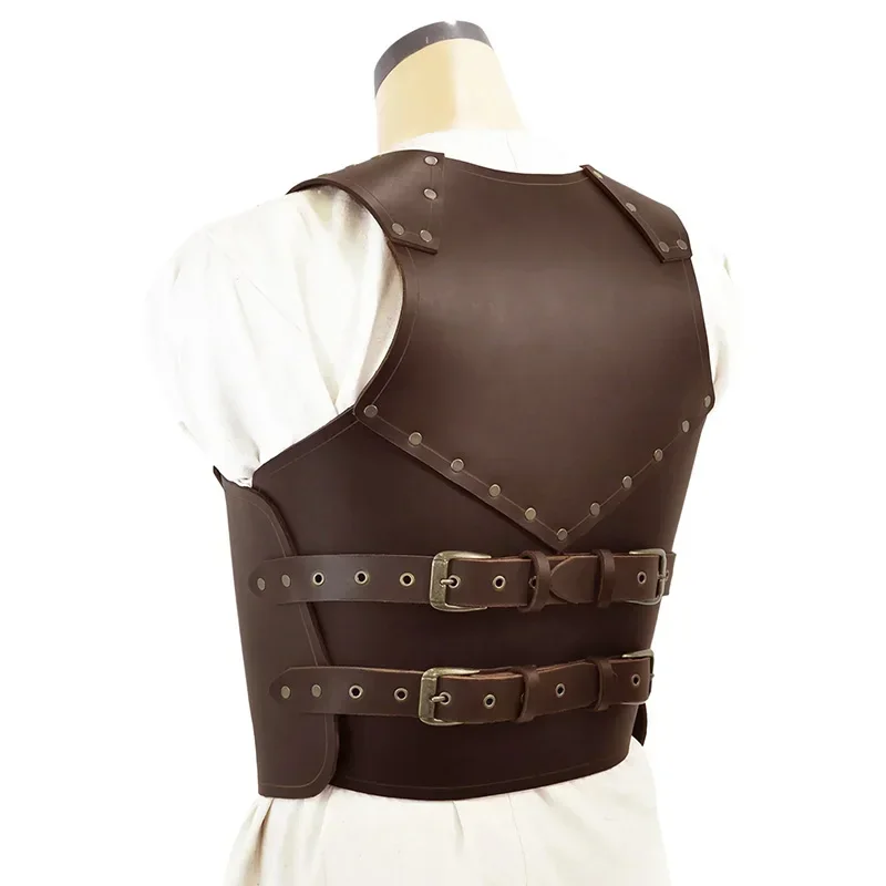 Medieval Steampunk Vintage Viking Warrior Knight Gladiator Chest Armor PU Leather Vest Breastplate Costume For Larp Cosplay