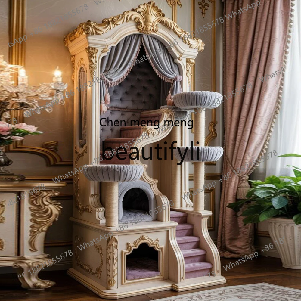 X Solid Wood Indoor Cat Climbing Frame Cage Villa Luxury High-End House Warm Cat House Villa