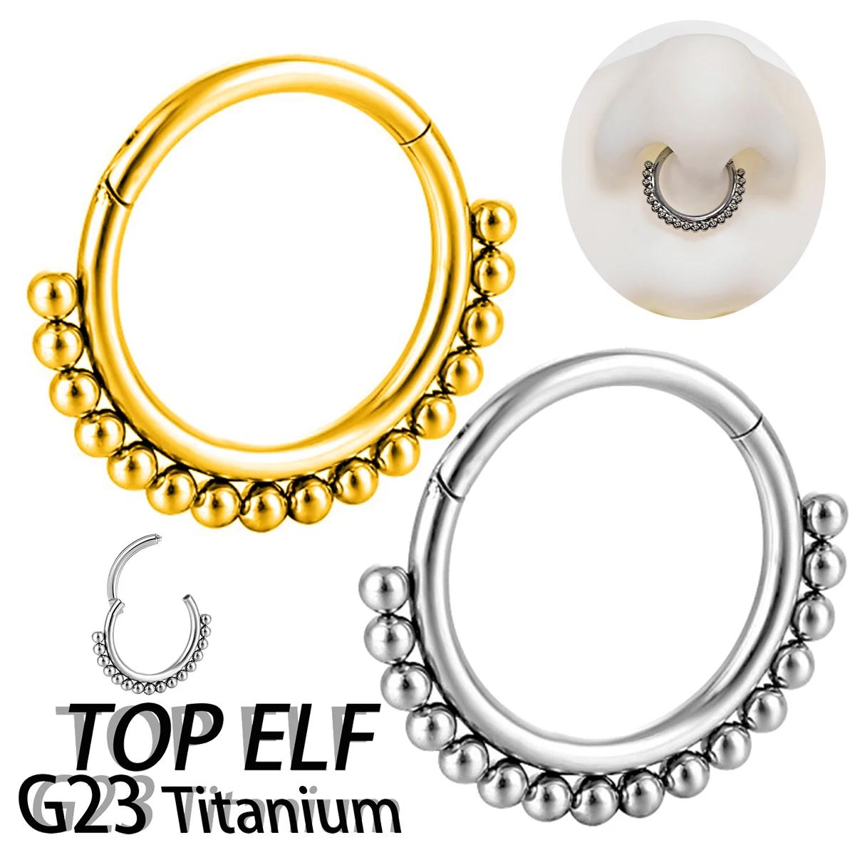 ASTM F136/G23 Titanium 6 Group of Tri-bead Clusters Hinged Segment Rings Cartilage Hoop Nose Rings Piercing Jewelry