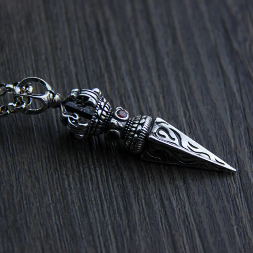 Unibabe S925 Sterling Silver Retro Crown Vajra Pendant Man Woman Thai Silver Buddhism Magical Vajra pendant Unisex Jewerly