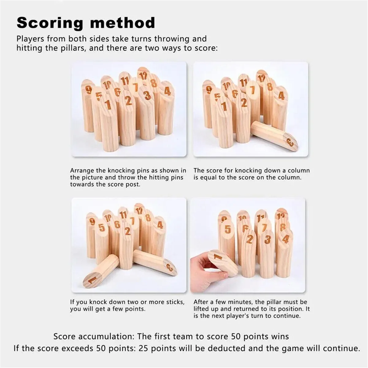 Wooden Tossing Game Hardwood Throwing Bowling Game Numbered Block Toss Games Set