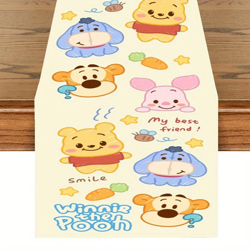 

Цельная дорожка для стола с рисунком Винни-Пуха из мультфильма с узорами Диснея, подходит для милых семейных встреч, вечеринок с мультяшной тематикой и т. д.