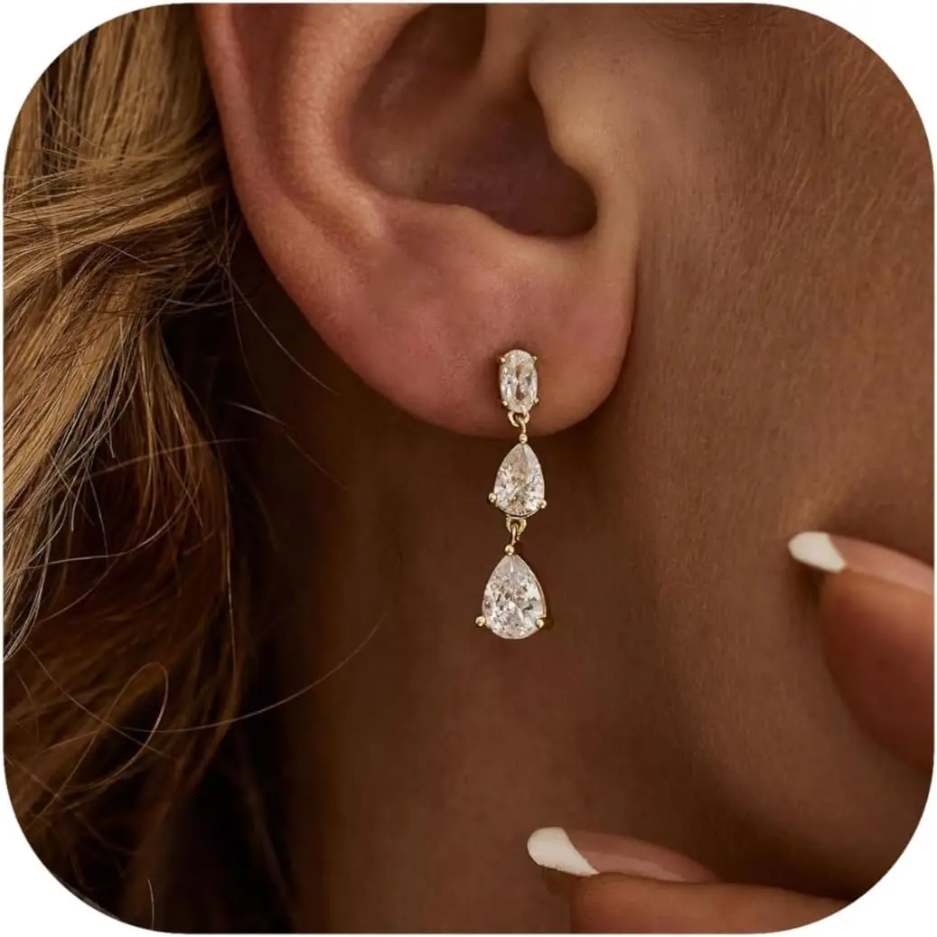 Ohrhänger für Damen, Hochzeit, Brautschmuck, Strass, langer kubischer Zirkon-Kronleuchter, glitzernder 14-karätiger vergoldeter zierlicher Schmuck