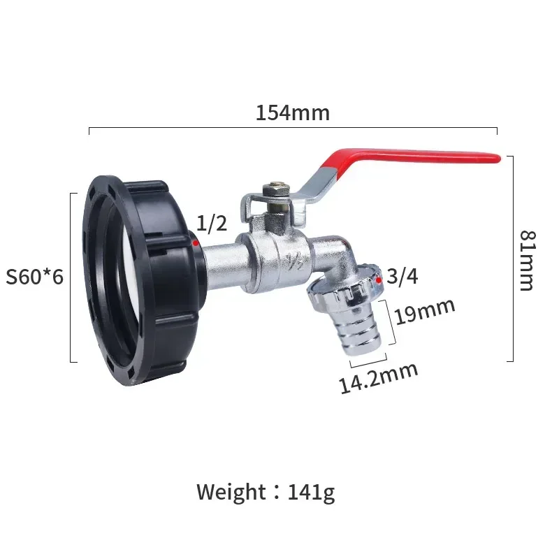 Buiten IBC Kraan Ton Vat Klep S60 Center Transfer Cover Turn Zwart Fopspeen Kraan tuin accessoires DN15 DN20 DN25