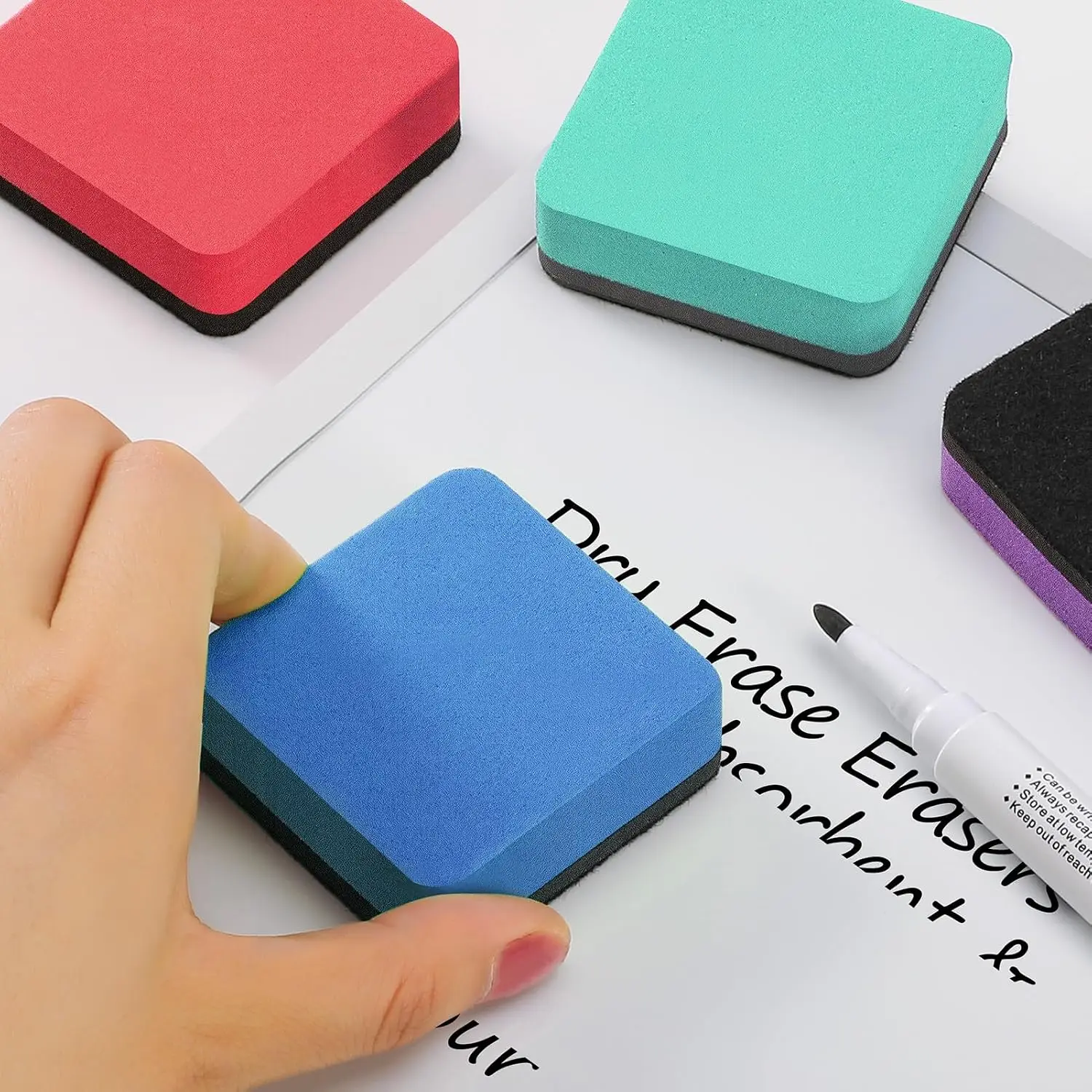 36 Pack Magnetic Dry Erase Erasers, 6 Colors, 2x2 inch Mini Whiteboard Cleaners for Classroom Office