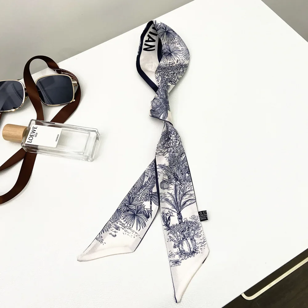 Spring Luxry Design Women Silk  Ribbon Scarf Handbag Handle Wrap Bag Ribbon Scarf Women Girls Head Hair Wrist Ribbon Scarf