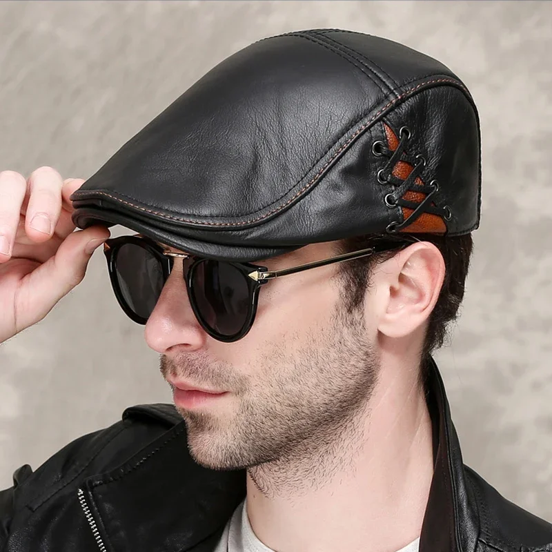 New Men\'s outdoor leather hat winter Berets male Multifunction Ear protection cap 100% genuine leather dad hat  Leisure