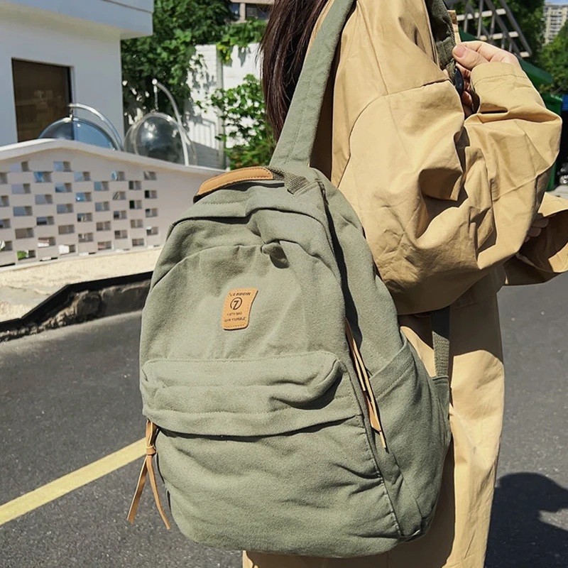 New Casual Cool Girl Boy Canvas Green Laptop Student Bag Trendy Women Men College Bag Female Backpack Male Lady Travel Backpack