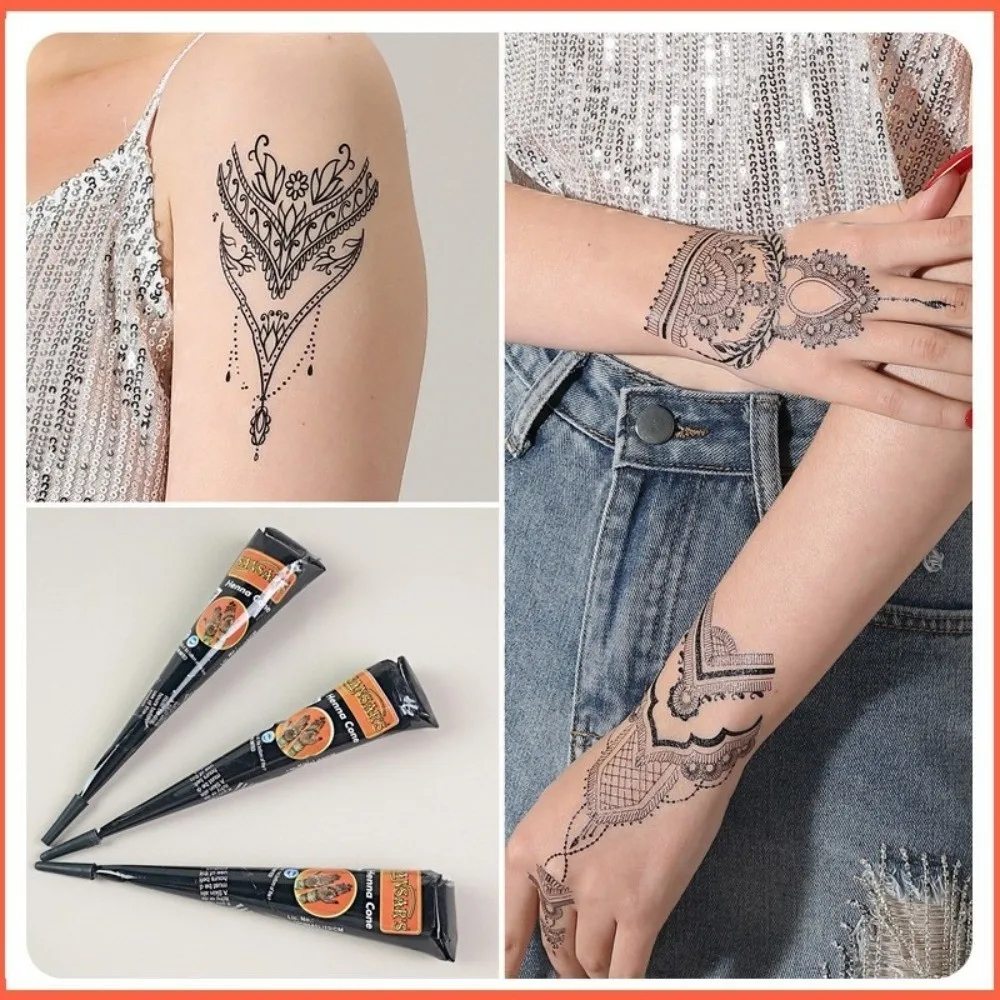 Mehndi Easy-To-Use Henna Cream Semi-permanent Temporary Mehndi Body Art Ink Black Brown Henna Paste Cone Temporary