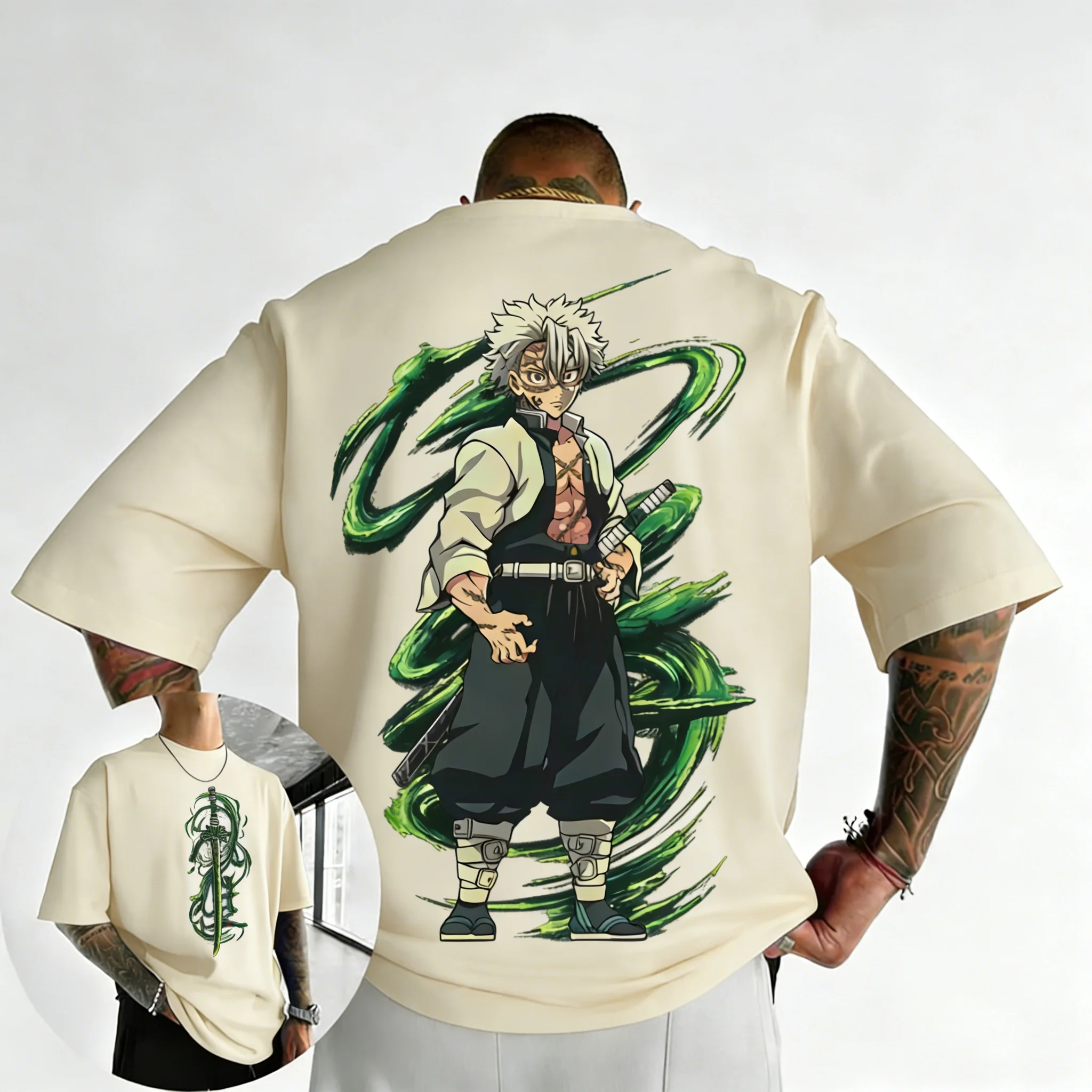 Demon Slayer Anime Shinazugawa Sanemi Joint T-shirt 2026 Men's Summer New Street Hip Hop Loose Casual Y2K