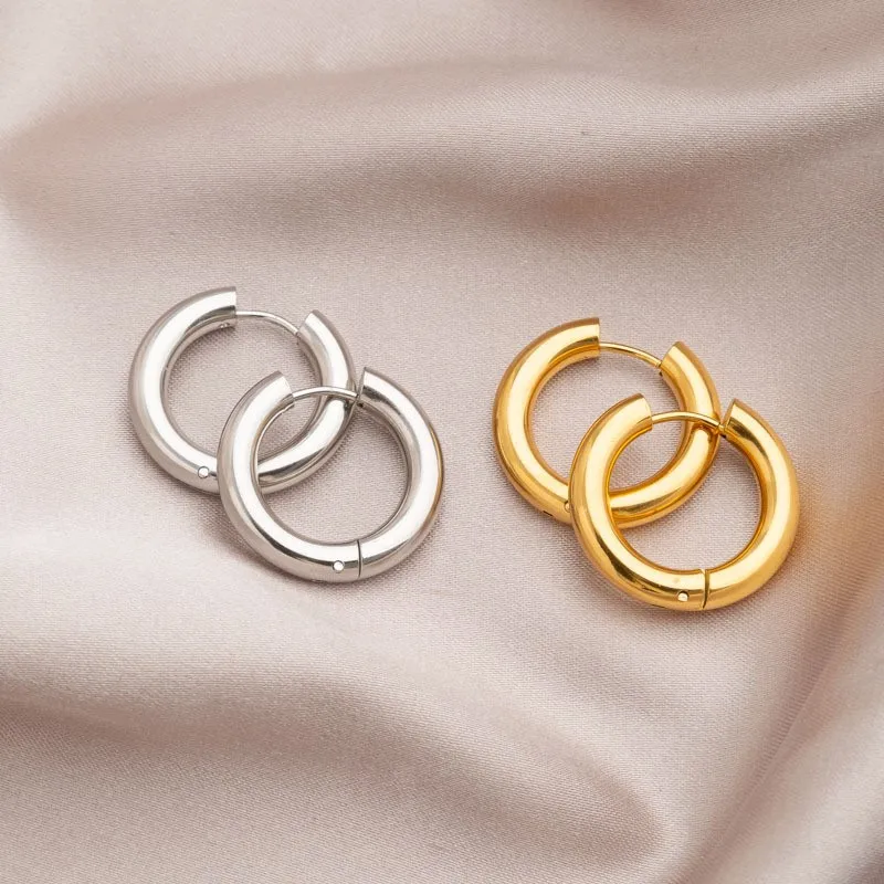 ANENJERY 316L Stainless Steel Simple Hoop Earrings Fashion Temperament Circle Earrings Jewelry Festival Gifts Daily