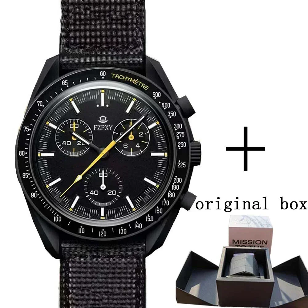 With Box New Men's Moon Mercury 6-Hand Chronograph Quartz Watch - Space Celestial Design Hot Selling