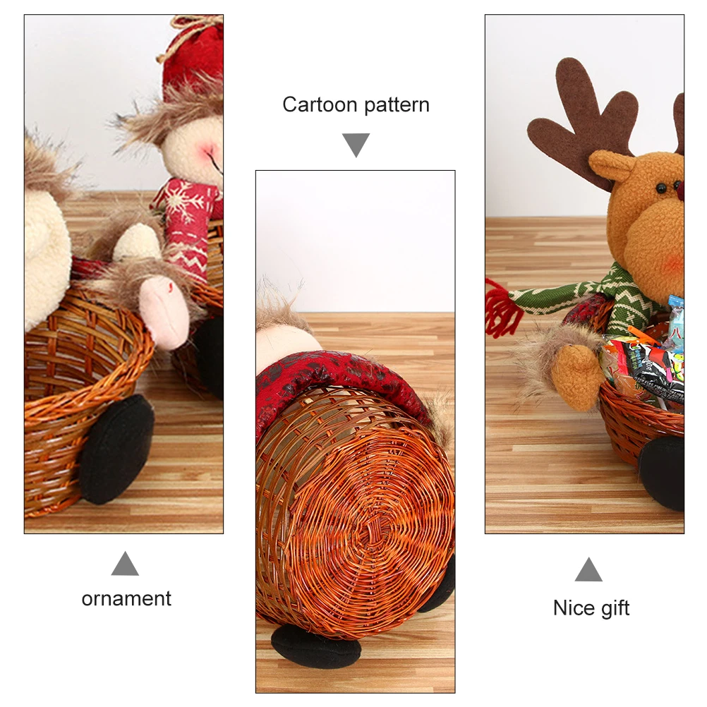 

2Pcs Snowman y Basket Christmas Home Decor Bamboo Weaving Cartoon Basket Tray Storage Gift Packaging Box Holiday