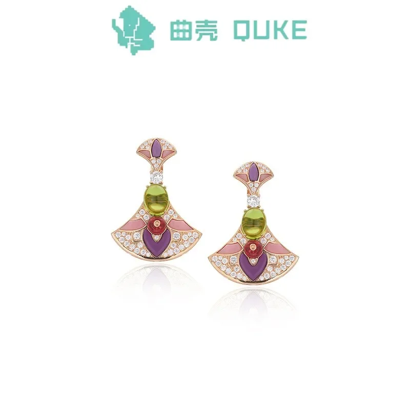 Free ShippingEuropean and American New Colored Fan Earrings, Female Gold Plated Stars, Same Celebrity Style Evening Dress