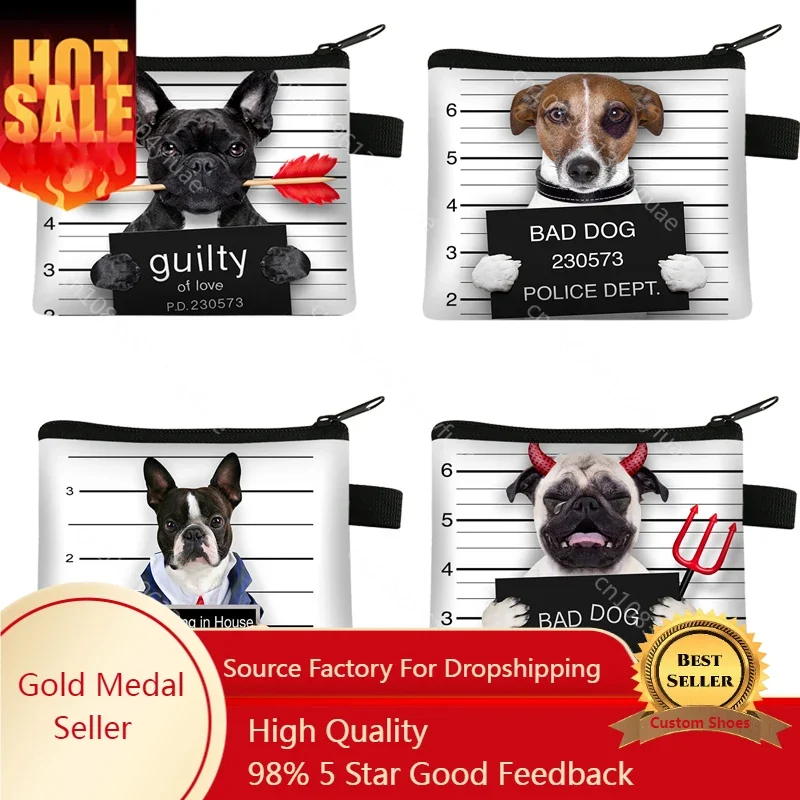 

Funny Bad Dog Wallet Cute Bulldog Pug Coin Purses Ladies 3D Printing Animal Change Fashion Cute Small Zipper Bag for Women Pouch