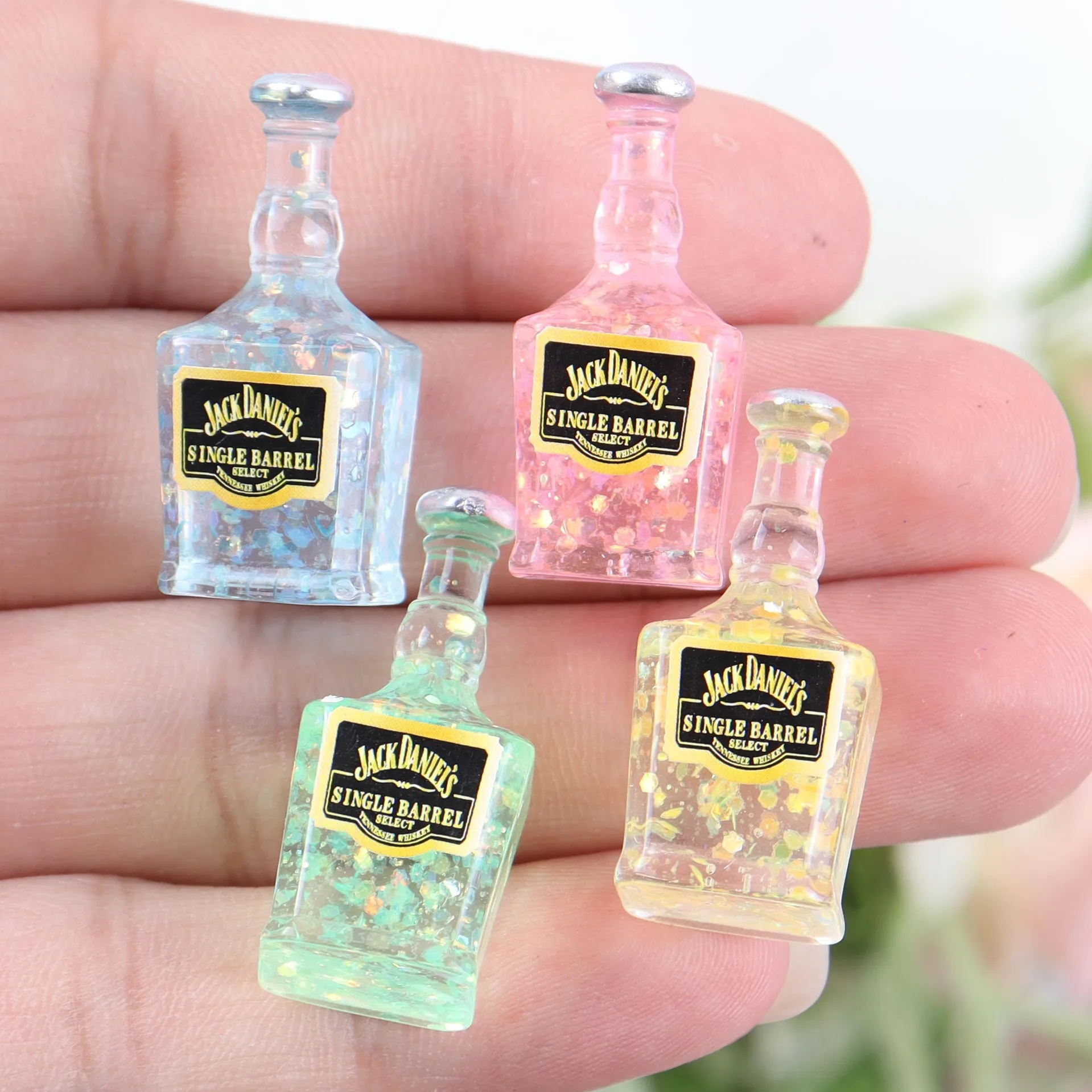 10pcs/bag Simulated Resin Glitter Wine Bottle Phone Case Keychain Hair Clip Decorative Accessories Large Size Nail Art Charms