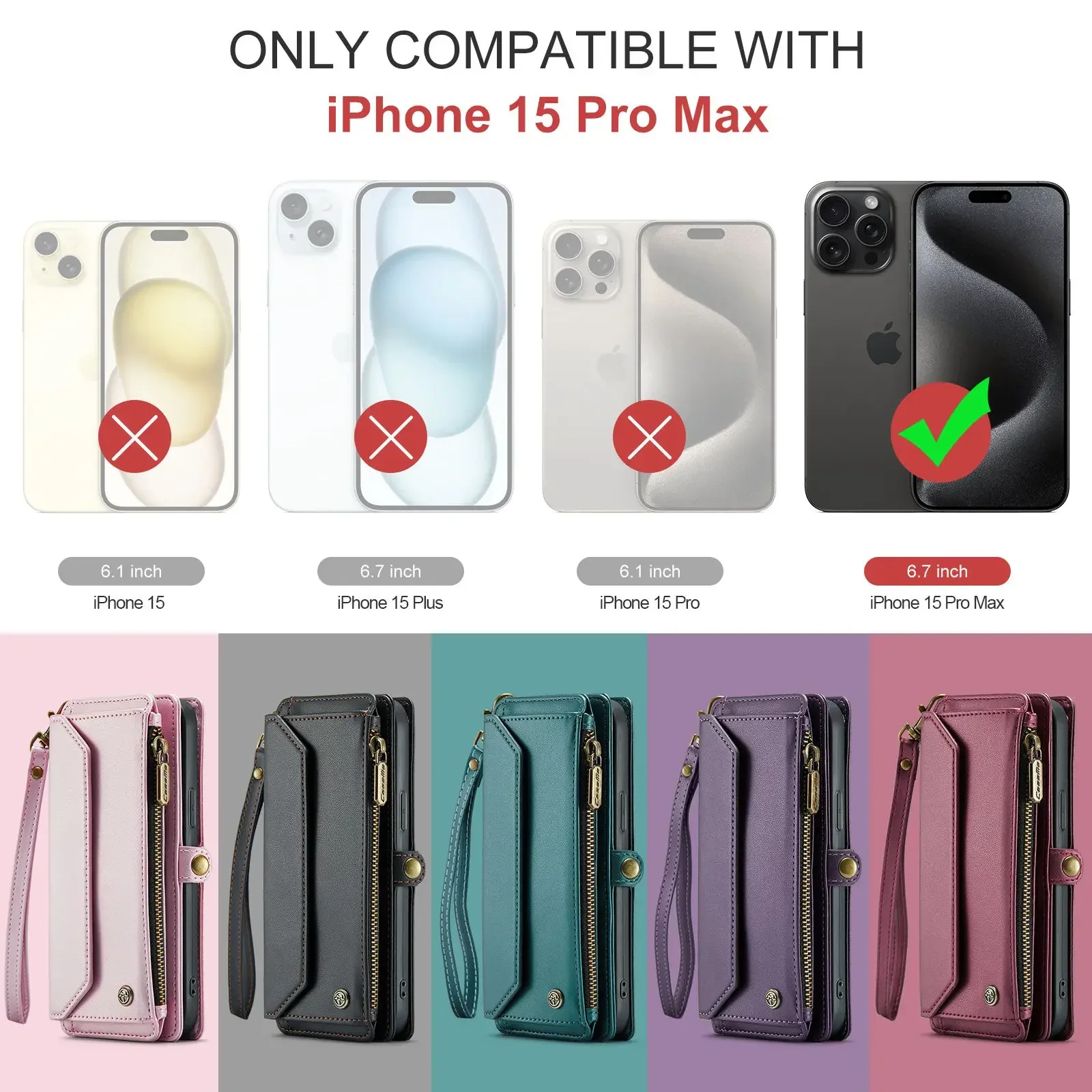 Crossbody for iPhone 15 14 13 12 11 Pro Max SE 2022 XR XS Max Case Wallet【RFID Blocking】with 7-Card Holder Zipper Bills Slot
