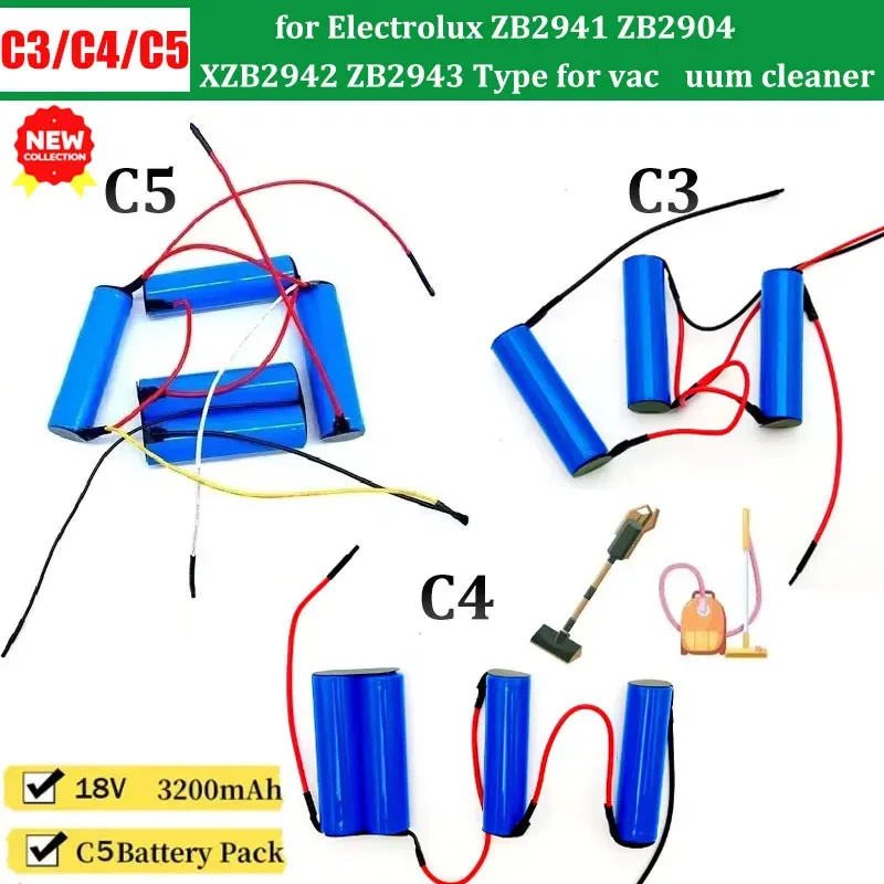 C5 C4 C3 بطارية حزمة الكترولوكس ZB2941 ZB2904X ZB2942 ZB2943 نوع ل NV144NNV144NIBRC مكنسة كهربائية نظافة بطارية ليثيوم أيون