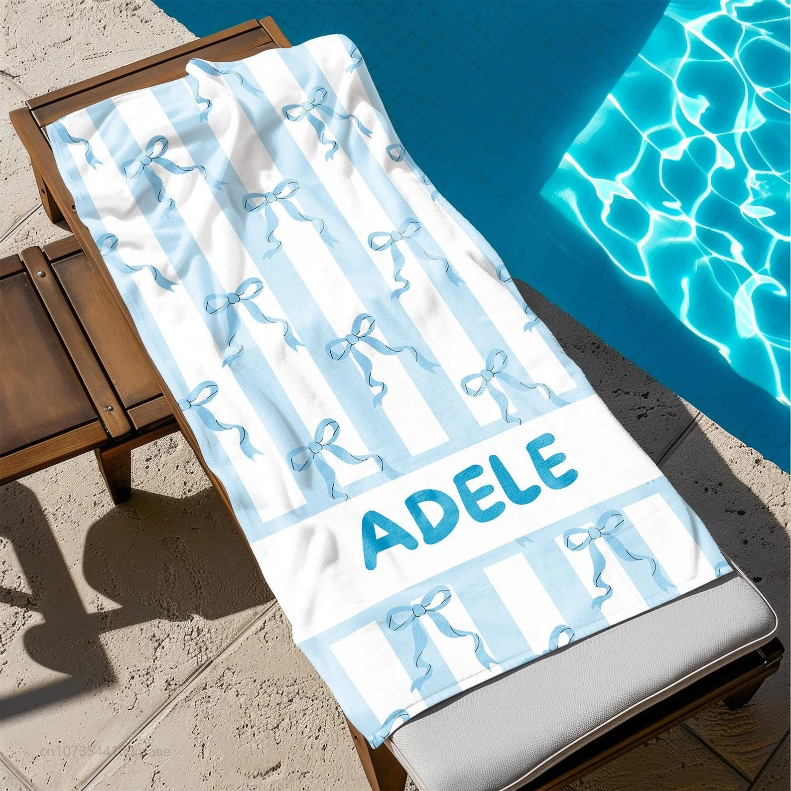 Coquette Bow Beach Towel Custom Name Pink Blue Pool Gifts Teen Girl Summer