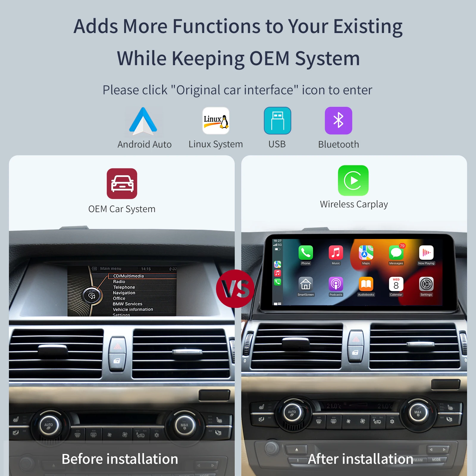 2025 nuevo 1920*720 inalámbrico Carplay Android Auto pantalla Multimedia para BMW X5 X6 E70 E71 2007-2013 CCC CIC pantalla táctil