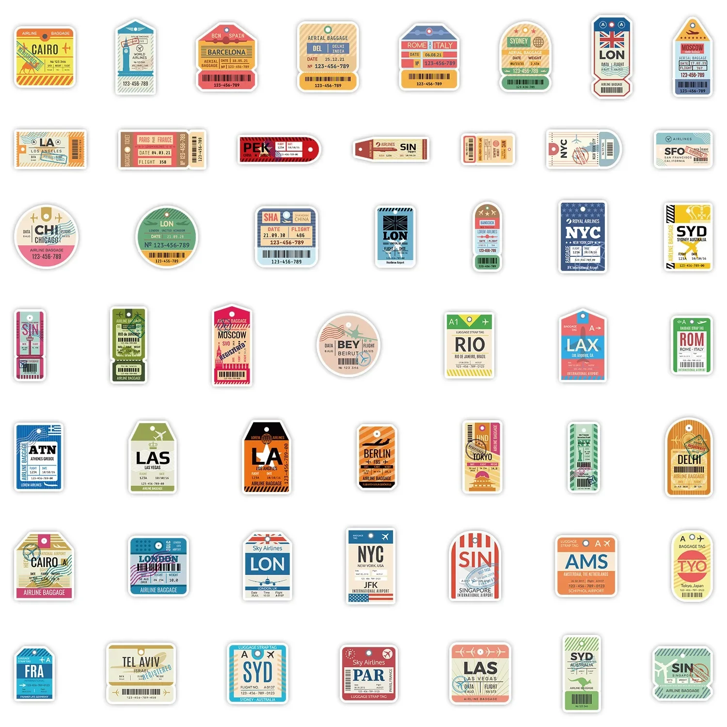 50PCS Vintage Boarding Pass Air Tickets Graffiti Stickers World Travel Decals Luggage Phone Guitar Laptop Waterproof Sticker