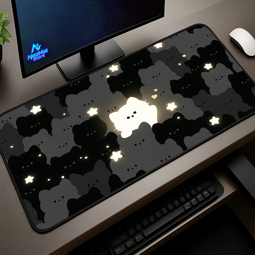 

Cat Mousepad Cute Deskmat 50x100 Black Computer Mat Gary Desk Accessories Office Mouse Mat 700x300 Pc Decoration Kawaii Gaming