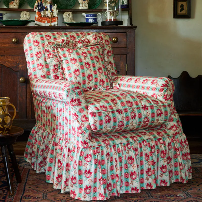 French vintage fabric sofa chair, B&B living room single chair, second-hand bedroom, single fabric sofa, floral lounge chair