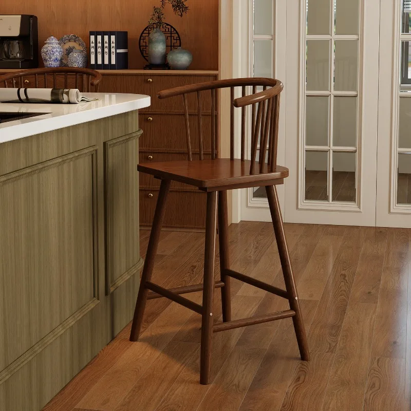 Solid wood bar chair Nordic retro home island bench high stool designer bar restaurant commercial backrest high chair