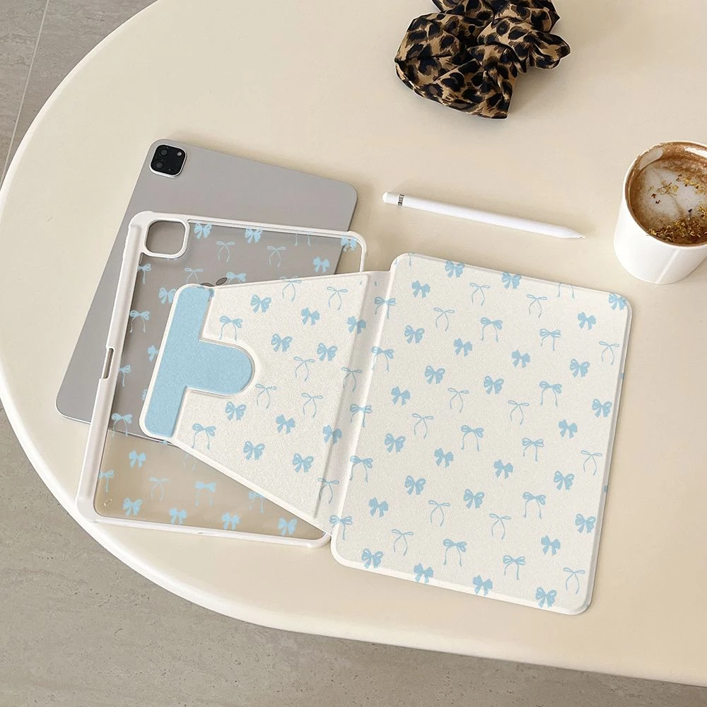 Ins Blue Bow Girl Tablet Case For iPad Pro 11 12.9 13 A16 M2 M4 M3 M5 Shell 8.3 9.7 10.2 5/6/7/8/9/10/11th Air 2 3 4 5 6 7 Cover