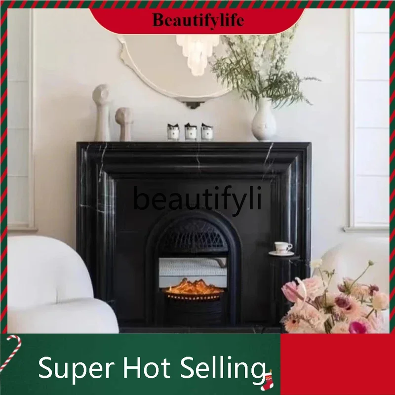 

A132 Marble black and white root stone stone carving French European modern simple American villa living room decoration firepla
