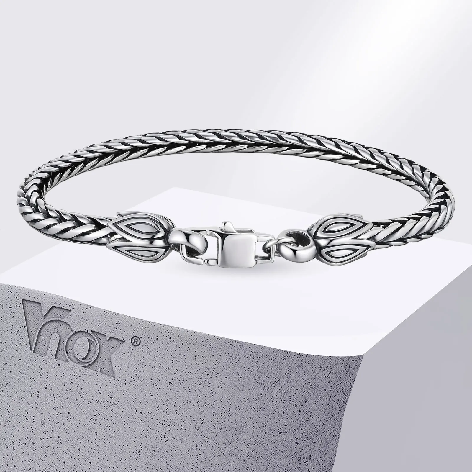 Vnox Men's Dragon Bone Chain Bracelet, Vintage Stainless Steel  Handmade Punk Jewelry Gift for Husband Father, 22cm Hand Chain