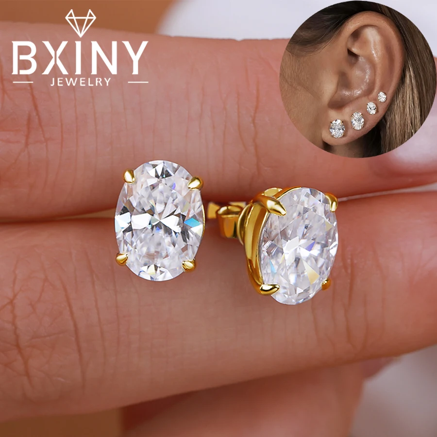 

Сертифицированные BXINY серьги-гвоздики с муассанитом овальной огранки 1-4 карата S925, посеребренные серьги-гвоздики из 18-каратного золота для женщин, подарки на вечеринку, ювелирные украшения