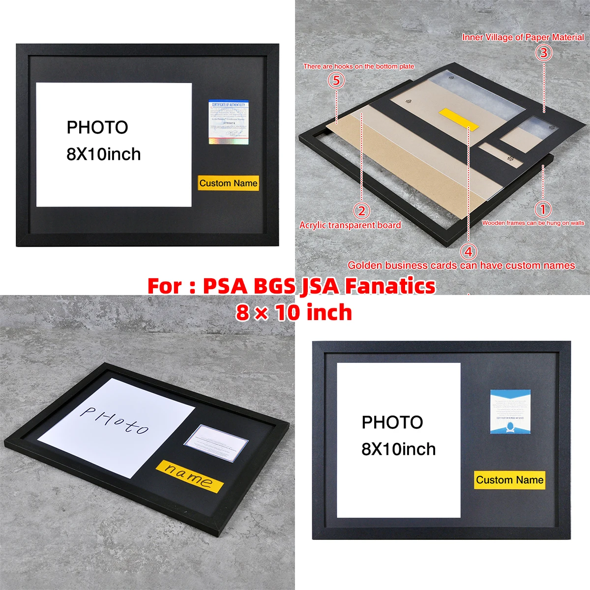 

8x10 inch Graded Photo Display Frame & Stand Wall Hanging Picture Frame Comes with nameplate for PSA BGS JSA Fanatics FA